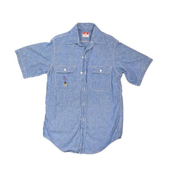 Vintage Big Mac Chambray Shirt Roadrunner Embroidery Penneys Small Medium Denim - Picture 1 of 8
